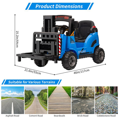 Garvee Ride - P Series: 12V Electric Forklift Ride-On: Liftable Fork, Remote, Music, Realistic Design, 66lb Load, for 3-7 Years - Blue