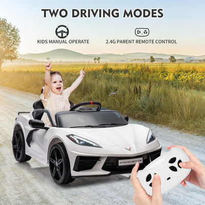 Garvee Ride - P Series: 12V Kids Ride on Car Licensed Corvette Battery Powered Car Toddles Electric Sports Car Toy with Remote Control, Visual Dashboard, LED Lights, Music, Gifts for Boys Girls, White
