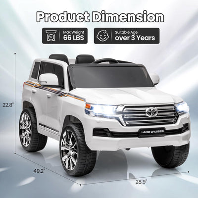 Garvee Ride - P Series: 12V Toyota Land Cruiser Kids' Car: Remote, LED, 3 Speeds, Dual 45W Motors, USB Music, Seat Belt, CPC & ASTM Approved - White