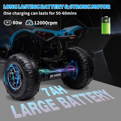 Garvee Ride - P Series: 12V Ride on Toy Car Bombardier Licensed BRP Can-am 4 Wheeler Quad Electric Vehicle, w/LED Lights, Spring Suspension, Bluetooth, Music, USB, Treaded Tires, White - Blue