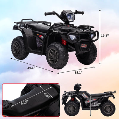 Garvee Ride - P Series: 12V Ride on Quad ATV for Kids, Electric Vehicle for Toddlers, High/Low 2.2mph Safety Speed for Child, Forward/Backward,LED Light, Music,USB for Boys Girls Gift- Balck