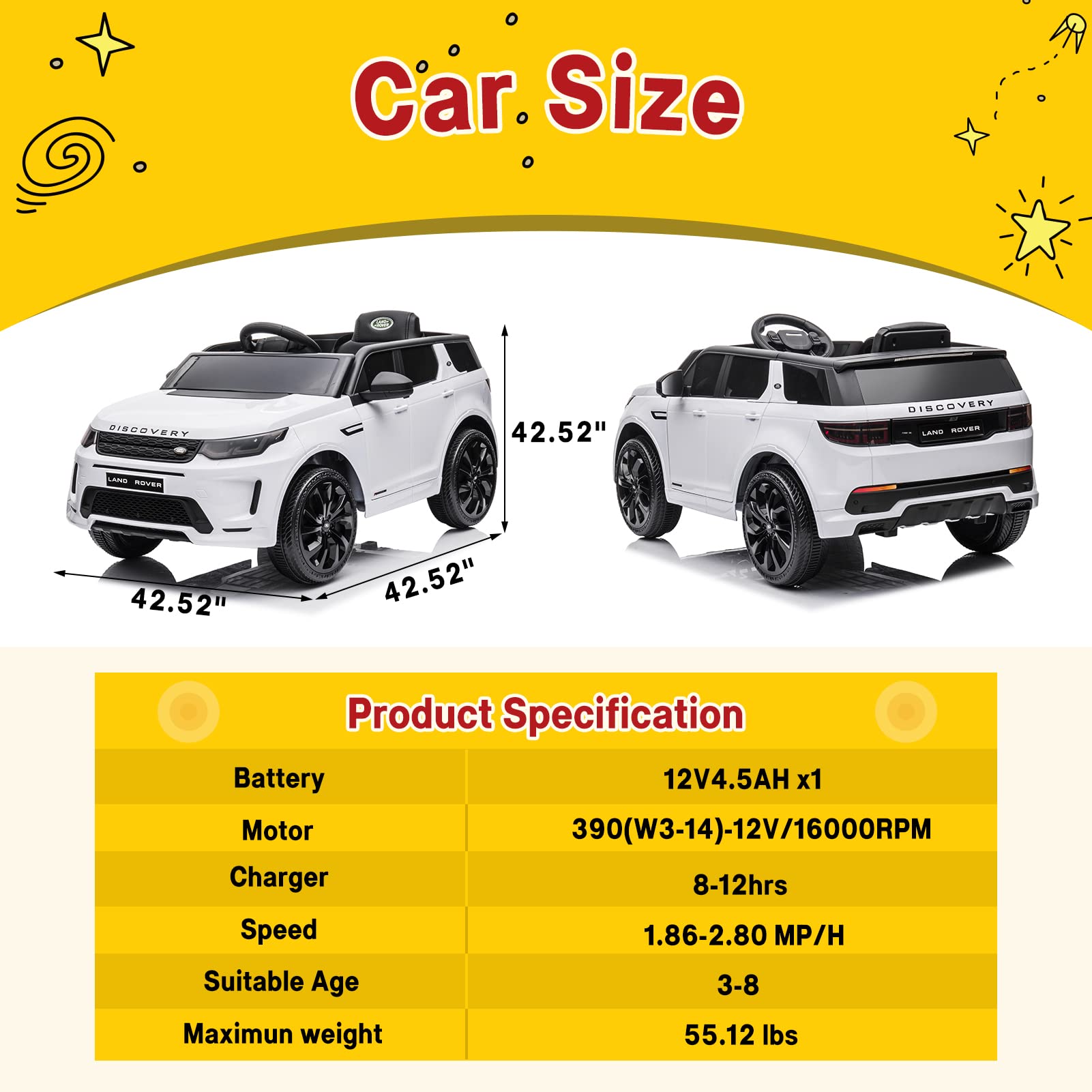 Garvee Ride - P Series: 12V Land Rover mini Kids Ride-On Car: Remote Control, LED Lights, Bluetooth, Music, Radio, Battery Powered, for Ages 3-8 - White