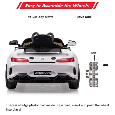Garvee Ride on Car for Kids with Remote Contorl, 12V Licensed Benz AMG Electric Vehicles Battery Powered Sports Car,Sound System, LED Headlights,One Button Assemble Wheels for 3-8 Years Boys Girls - White