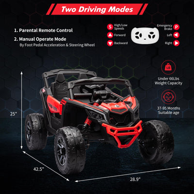 Garvee Ride - P Series: 12V Can-Am Ride-On UTV: Remote Control, Large Seat, Music, LED Lights, Spring Suspension, for Boys & Girls - Red