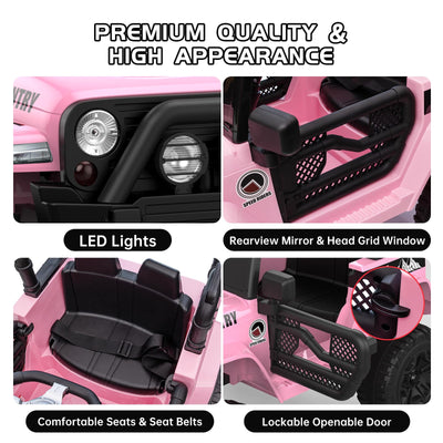 Garvee Ride - P Series: 12V Kids Ride On Truck Car w/Parent Remote Control, Spring Suspension, Led Lights,3 Speed Adjustable, Kids Gift for Boys and Girls - Pink