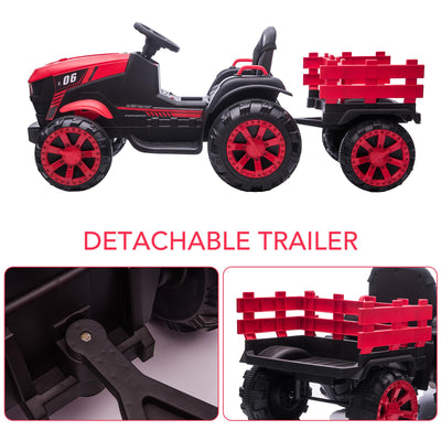 Garvee Ride - P Series: 12V Kids Ride On Tractor with Trailer, LED Lights for Boy Girl - Red
