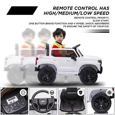 Garvee Ride - P Series: 12V Ride on Car with Remote Control, Battery Powered Licensed Chevrolet Silverado GMC Kids Ride On Truck, Toddler Electric Vehicles Toys,Music,FM,Bluetooth, Spring Suspension, LED Light - White