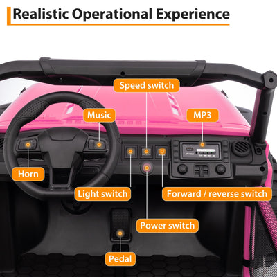 Garvee Ride P Series 24V Kids Toddler Ride On Truck 4WD 3 Speeds Large 7AH Battery Bluetooth MP3 Parent Safety Brake Red Outdoor Play - Pink