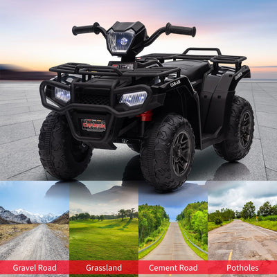 Garvee Ride - P Series: 12V Ride on Quad ATV for Kids, Electric Vehicle for Toddlers, High/Low 2.2mph Safety Speed for Child, Forward/Backward,LED Light, Music,USB for Boys Girls Gift- Balck