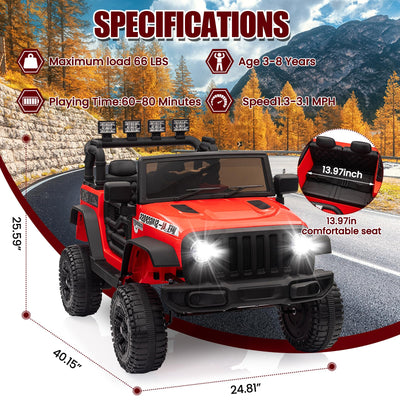 Garvee Ride - P Series: 12V Kids Electric Vehicles with Remote Control, 2 Speeds, Spring Suspension, LED Headlight, Bluetooth, Music, Battery Powered Car for Kids - Red
