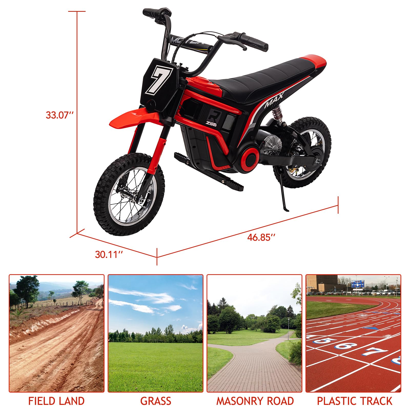 Garvee Ride - T Series: 24V-10A 350W Ride On Electric Dirt Bike For Kids Ages 13+, 14.29MPH, 3-Speed - Red-7