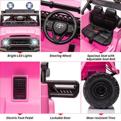 Garvee Ride - P Series: 12V Ride on Car for Kids, Licensed Toyota Ride on Truck, Battery Powered Electric Kids Car with Remote Control, Music, LED Lights, Suspension System, Double Doors, Safety Belt,Ride On Toy - Pink