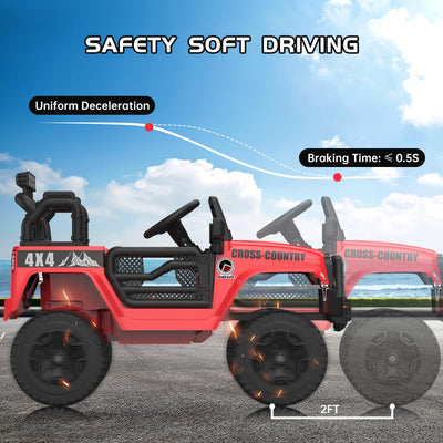 Garvee Ride - P Series: 12V Kids Ride On Truck Car w/Parent Remote Control, Spring Suspension, Led Lights,3 Speed Adjustable, Kids Gift for Boys and Girls - Red