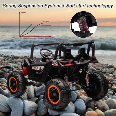 Garvee Ride - P Series: 2 Seater Ride on Car,12V Battery Powered Off-Road UTV Toy,Electric Car with Remote Control,Metal Frame,EVA Wheels,LED,Spring Suspension for 3-8 Boys&Girls - Black