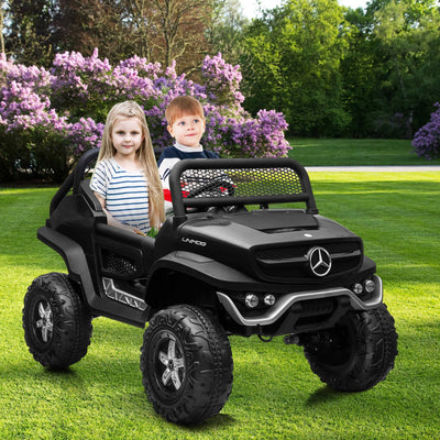 Garvee Ride - P Series: 2 Seater Kids Ride On Truck 24V Ride On Toy Licensed Mercedes Benz Battery Powered Electric Vehicle for Toddles With Remote Control, Battery Display, Trunk, Spring Suspension, Led Lights, Music, Black