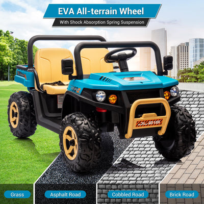 Garvee Ride - P Series: 24v Ride On Dump Truck, 2 Seater Electric Ride On Car Toy for Kids, Battery Powered UTV with 4x35W Motors, Shovel, Bluetooth, Remote Control, Music, LED Lights for Boys & Girls - Blue