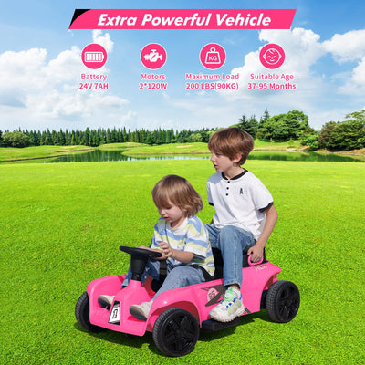 Garvee Ride - P Series: 2 Seaters 4-Wheelers Electric Ride On Toy for Kids, 24V 120W*2 Powerful Motors Max Load 200 Lbs, Two Driver Modes + Remote Control Modes for Toddlers Child with Music, USB, Storage Box, Pink-Color