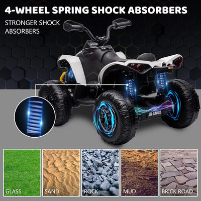 Garvee Ride - P Series: 12V Kids ATV: Can-Am Licensed, Dual Control, LED, Bluetooth, 5MPH, White