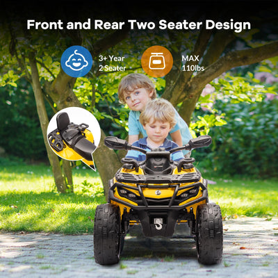 Garvee Ride - P Series: 12V Kids Ride On Electric ATV, 2 Leather Seater ATV Car for Kids, 27V Kids Ride On Toys with LED Headlights, Bluetooth & Music, Adjusted Speeds 2-4 MPH, Ride On Toys for Kids 3-8,Yellow