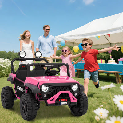 Garvee Ride P Series 24V Kids Toddler Ride On Truck 4WD 3 Speeds Large 7AH Battery Bluetooth MP3 Parent Safety Brake Red Outdoor Play - Pink