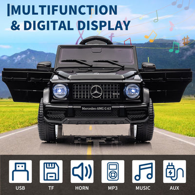 Garvee Ride P Series 12V Mercedes-Benz G63 Ride-On: Remote Control, Suspension, Soft Start, LED, Bluetooth, Music, 2x25W Motors - Black