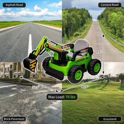 Garvee Ride - P Series: 12V Kids Ride On Excavator Digger Car with Remote Control & Electric Digging Arm with 2x35W Motors, 10Ah Large Battery, 4x75W Driving Motors,Led Tail Light, Music, USB, Ride Toy , Green
