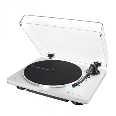 Audio Technica AT-LP70XBT Fully Automatic Bluetooth Wireless Turntable White with Kanto ORA 100W Powered Reference Speakers Pink HiFi Package