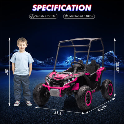 Garvee Ride - P Series: 24V Ride On Utv for Kids, 2 Seater Electric Truck With Sun Shade,4WD Electric Car Toy With Remote Control, Led Lights, 4 Shock Absorbersm,One Click Start, Music Player - Rose