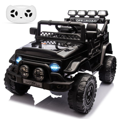 Garvee Ride - P Series: 12VElectric Ride on Truck Car For Kids Age 3+, Remote Control, Twin 25W Motors 3.1MPH Max Speed, Bluetooth USB Music Player, 4 Wheels Suspension LED Lights Safety Belt, Gift for Boy & Girl -Black