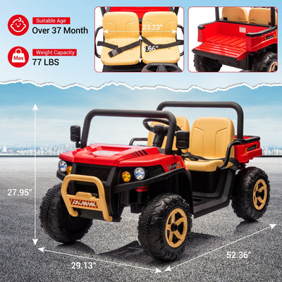 Garvee Ride - P Series: 24v Ride On Dump Truck, 2 Seater Electric Ride On Car Toy for Kids, Battery Powered UTV with 4x35W Motors, Shovel, Bluetooth, Remote Control, Music, LED Lights for Boys & Girls - Red