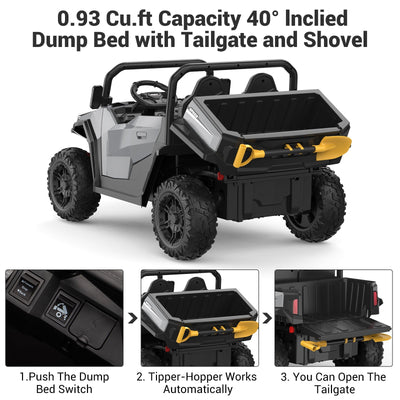 Garvee Ride - P Series: 24V Ride On Dump Truck for Big Kids, 4x4 Electric Car with Remote Control, Shovel, Bluetooth & Music, 24v Ride On Toys, Truck Car, Kids Electric Ride