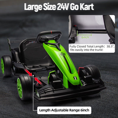 Garvee Ride - G Series: 24V Kids Ride on Go Kart, 7.5mph Variable High Speed Drifting Car, 7ah Battery 200W*2 Motors ,Length Ajustable Max Load 135lbs, Power Display Racing Toy for for Kids Child 6+ ,Green