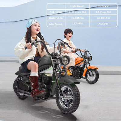 Garvee Ride - T Series: 24V Electric Dirt Bike, 2 Speed Max Up to 14 mph & 60 Minutes Continuous Ride on Toy Motorbike with Led Lights, Leather Seat, Handbrake for Big Kids Teen