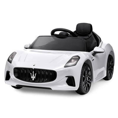 Garvee Ride - P Series: 12V Battery Powered Motorized Car for Kids with Remote Control, Spring Suspension, Double Doors, Bright Lights, 4 Wheel Electric Vehicle, White