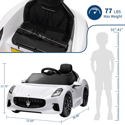 Garvee Ride - P Series: 12V Battery Powered Motorized Car for Kids with Remote Control, Spring Suspension, Double Doors, Bright Lights, 4 Wheel Electric Vehicle, White