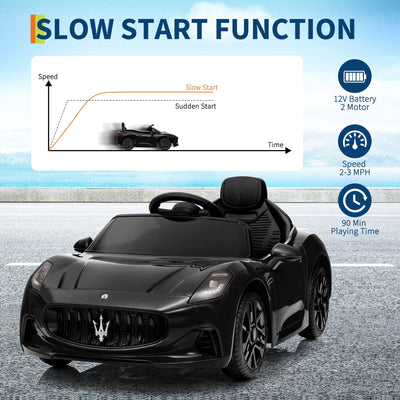 Garvee Ride - P Series: 12V Battery Powered Motorized Car for Kids with Remote Control, Spring Suspension, Double Doors, Bright Lights, 4 Wheel Electric Vehicle, Black