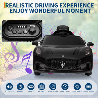 Garvee Ride - P Series: 12V Battery Powered Motorized Car for Kids with Remote Control, Spring Suspension, Double Doors, Bright Lights, 4 Wheel Electric Vehicle, Black