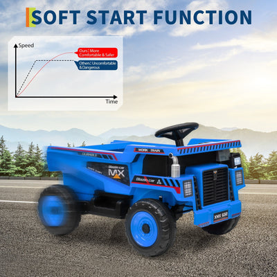 Garvee Ride - P Series: 12V Kids Ride On Dump Truck Electric Car Toy with Remote Control, Auto Dump Bed & Shovel, Dual 30W Motors, Durable Plastic, LED Lights, Music, Blue, Outdoor Play