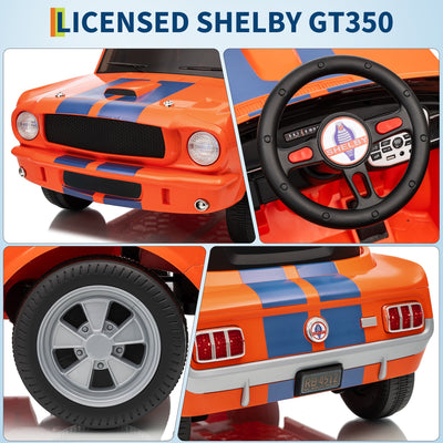 Garvee Ride - P Series: 12V Ride On Licensed Shelby GT350 Electric Car for Toddlers, Remote & Pedal Control, Safety Belt, LED Lights, 2 Speeds, Orange, Ages 3+, Outdoor Play