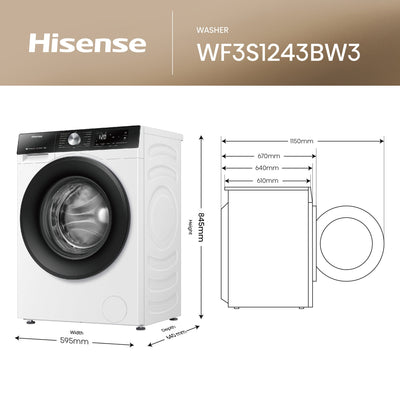 Hisense 3S Series WF3S1243BW3 WiFi-enabled 12kg 1400 Spin Washing Machine White - A Rated
