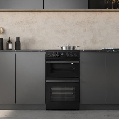 Hisense HDCEC5C10B 50cm Double Oven Electric Cooker with Ceramic Hob Black - A Rated