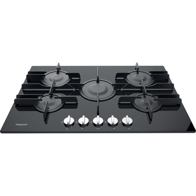 Hotpoint FTGHG751DHBK 75cm 5 Burner Gas on Glass Hob with Vertical Flame Black