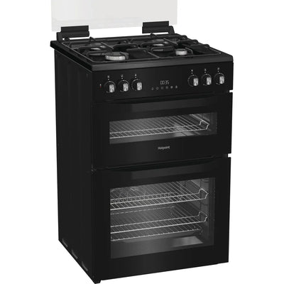 Hotpoint HDD6GDC2B1 60cm Dual Fuel Double Cooker with Glass Lid Black