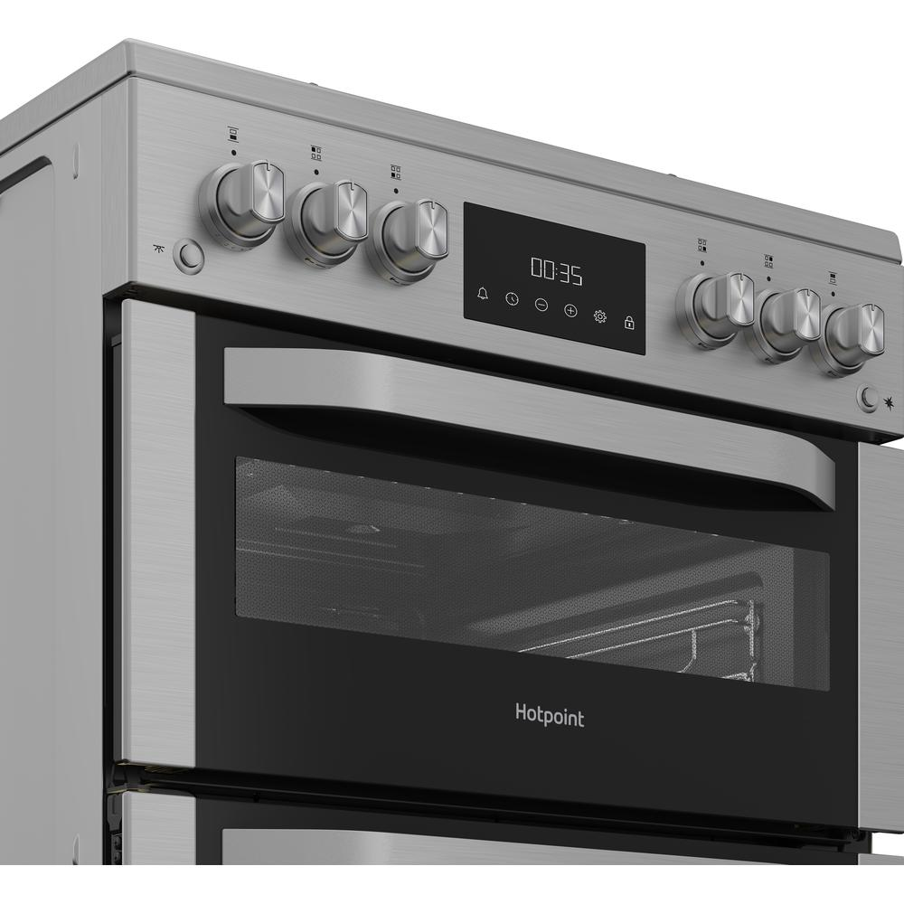 Hotpoint HDG6GDCWX 60cm Gas Double Cooker with Glass Lid Stainless Steel