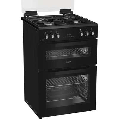 Hotpoint HTG6GDCB1 60cm Gas Twin Cooker with Glass Lid Black