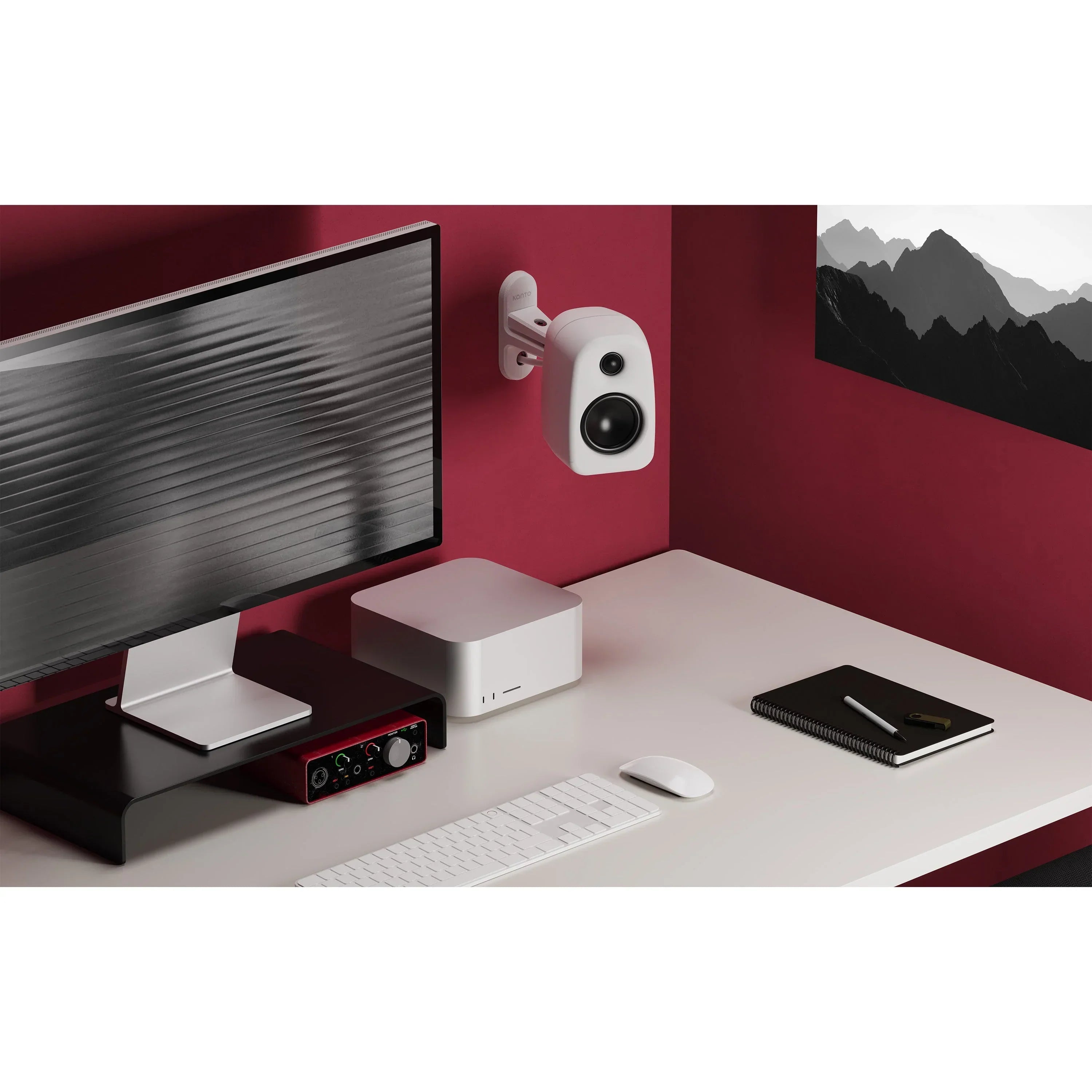 Kanto UKI 100W Bluetooth Desktop Speakers With SPW3 Universal Speaker Wall Mount Green