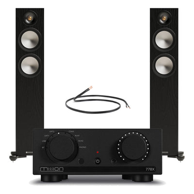 Mission 778X Integrated Amplifier with Monitor Audio Bronze 300 7G Floorstanding Speakers Pair HiFi Package - Black