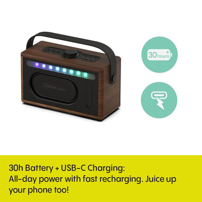 Pure Classic Aura Portable Bluetooth Speaker with Ambient Lighting - Coffee Brown Walnut
