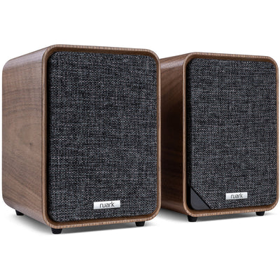 Roberts Stylus Luxe Turntable with Built-In Preamp and Ruark MR1 MK3 Active Bluetooth Speakers with Built-in MM Phono Preamp Walnut