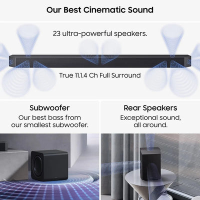 Samsung HW-Q990H Q-Series 11.1.4 Ch Dolby Atmos Soundbar with Subwoofer & Rear Speakers (2026)